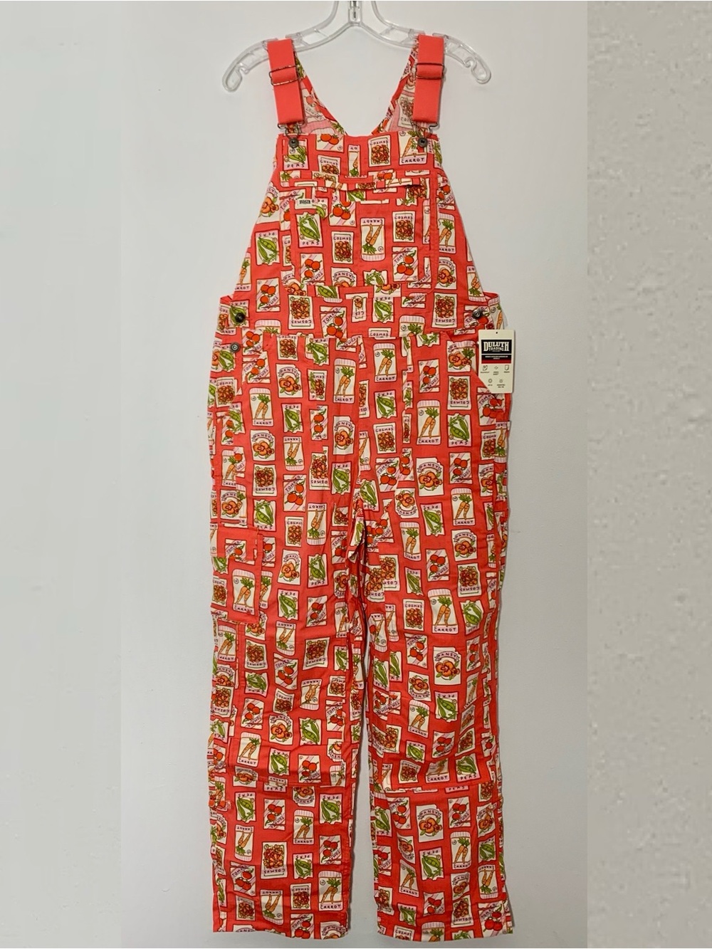 NWT Duluth Medium x31L Heirloom Gardening Bibs Overalls Coral Seed Packets Farm